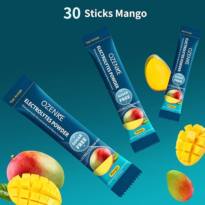 Electrolytes Powder Packets, 30 Sticks Hydration Packets Sugar Free, Electrolyte Drink Mix Portable Electrolyte Packet for Rapid Hydration, 0 Sugar & 0 Calorie, Mango Flavor