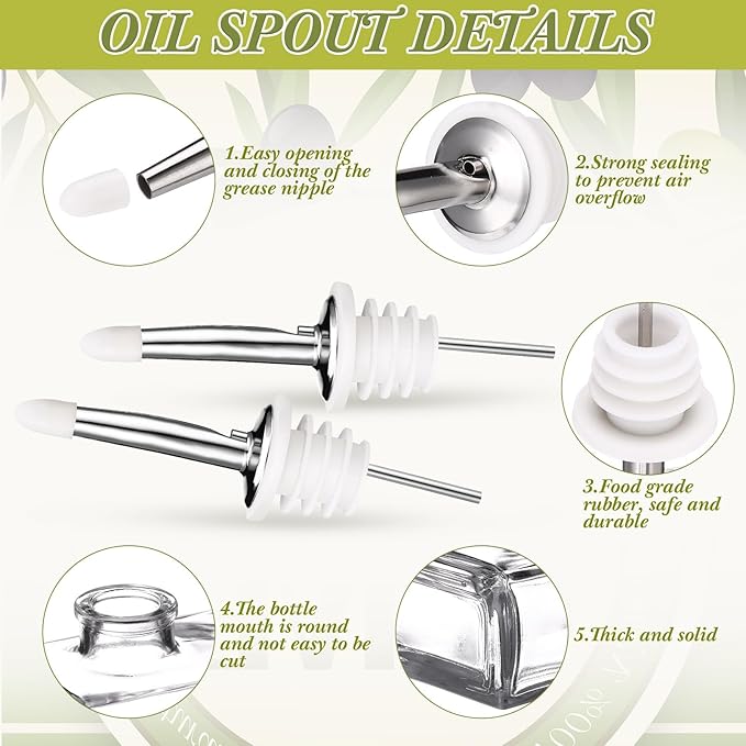 3 Sets Olive Oil Dispenser Bottles for Kitchen with Nozzles Funnel Labels Cooking Oil Dispenser 500ml Set for Kitchen Vinegar Coffee Syrup (Silver)