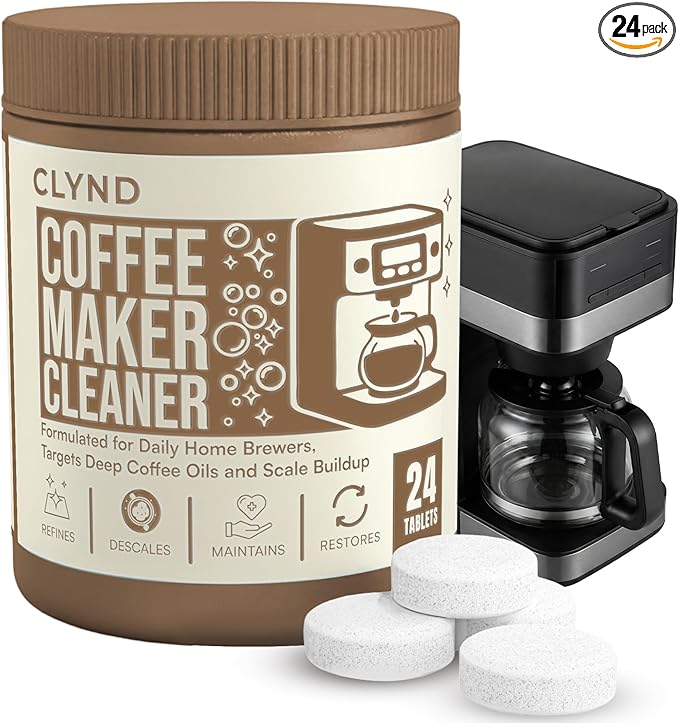 CLYND Coffee Maker Cleaner and Descaler Tablets 24-Pack, Residue-free, Compatible with Nespresso, Ninja, Multi-cup, Single-serve, Delonghi, Espresso Machine, Keurig, Coffee Pot Cleaner Cleaning Tabs