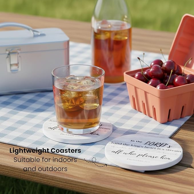 Christian Coasters Set of 6 with Holder– Ceramic Absorbent Drink Coasters for Coffee Table Desk, Modern Cute Moisture Absorbing Coasters, Christian Gifts Alternative to Cork, Silicone or Glass Coaster