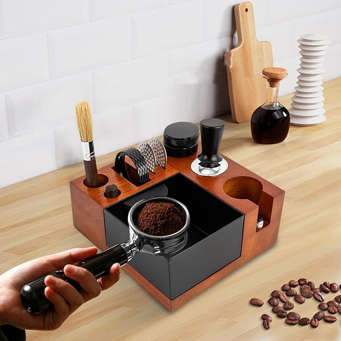 8 In One Espresso Knock Box,54MM Espresso Coffee Organizer Box,Fit for Storage 51 to 54MM Espresso Tamper, Distributor, Portafilter & Puck Screen Accessories