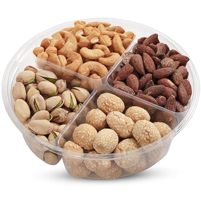 SizGit Nut Gift Baskets, 12oz Mixed Nut Gift Box of 4 Sectional Platter, Ideal Nut Assortment for Holidays, Birthdays, Celebrations, Anniversaries, Corporate Occasions and Everyday Snacking