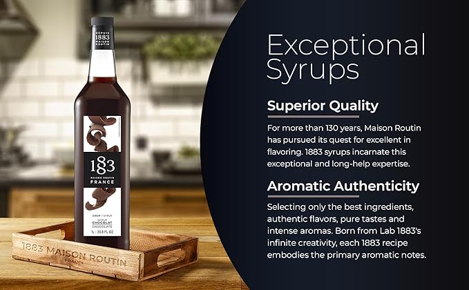 1883 Coffee Syrup, Chocolate Syrup for Drinks, Made in France, 1 Liter Glass Bottle
