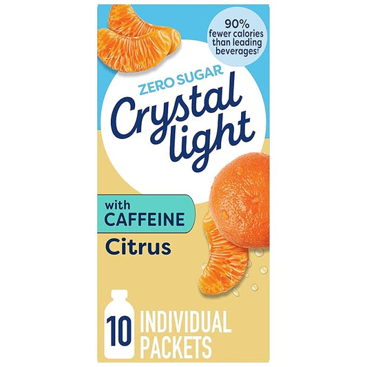 Crystal Light Drink Mix with Caffeine, 10 Packets, for Convenient On-the-Go Flavorful Hydration, Citrus Natural Flavor, Zero Sugar, 0.9 oz