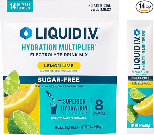Liquid I.V. Hydration Multiplier Sugar-Free - Lemon Lime | Electrolyte Powder Drink Mix | 1 Pack (14 Servings)