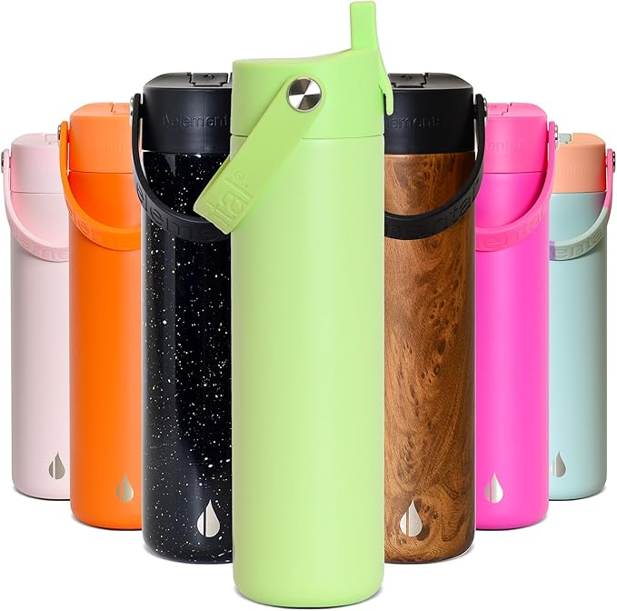 Elemental 24oz Insulated Water Bottle with Straw - 100% Leak-Proof Stainless Steel Core Water Bottles for Travel, Sports and Gym - Double Wall Insulation & BPA Free - Key Lime