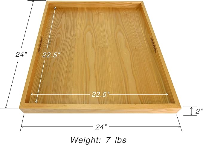 BARsics 24x24 inches Square Oak Wooden Ottoman Tray, Large Living Room Serving Tray