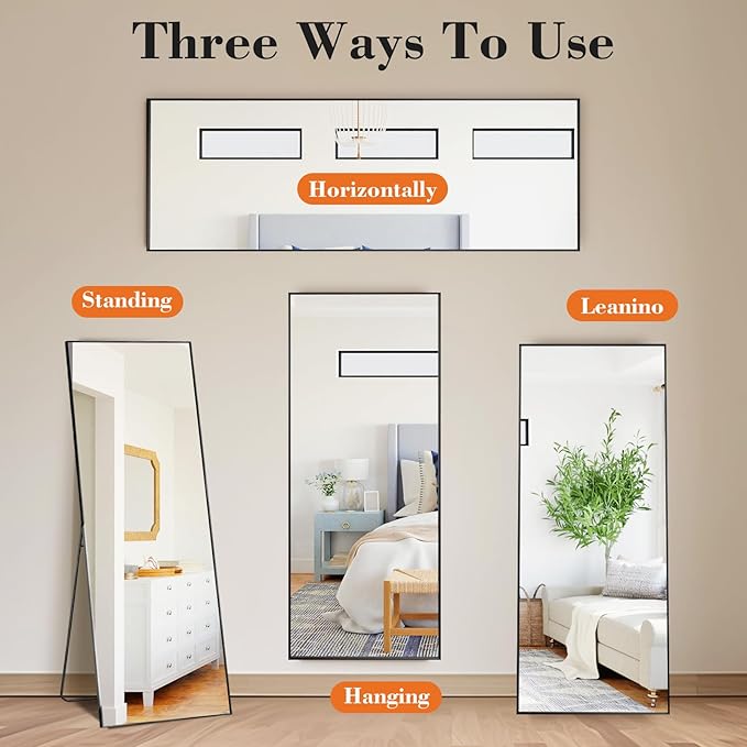 NEWBULIG Full Length Mirror, Upgraded Body Wall Mirrors with Shatter-Proof Glass, Floor Standing Mirror, Home Wall Decor
