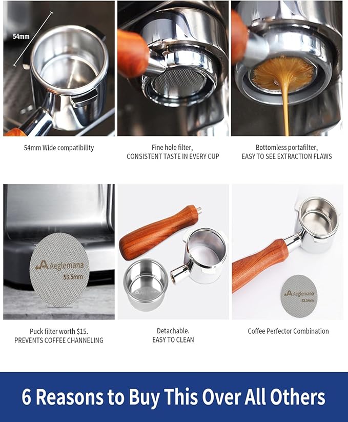 54mm Bottomless Portafilter with Stainless Steel Filter Holder & Basket - 3-Ear Espresso Filter for Breville Barista Express (BES870/878/875/840/Duo-Temp Pro) - Durable Solid Wood Handle –by Aeglemana