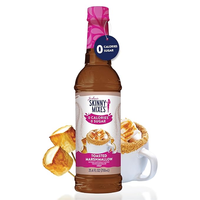 Jordan's Skinny Mixes Sugar Free Coffee Syrup, Toasted Marshmallow Coffee Flavoring Syrup, Zero Calorie Drink Mix, Lattes, Baking, Protein Shake or Cocktail, Dairy & Gluten Free, Kosher, 25.4 Fl Oz