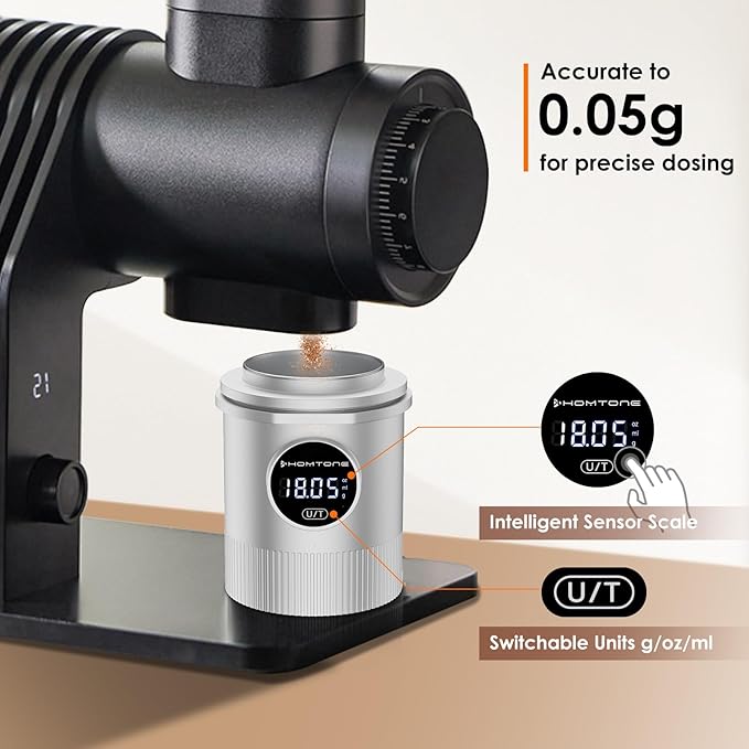 HOMTONE Dosing Cup & Coffee Scale Combo,One-touch Easy Control, Multi-Purpose for Espresso, Drip Coffee, French Press& More – Fits 58mm Portafilters, Waterproof & Easy Cleaning (silver)
