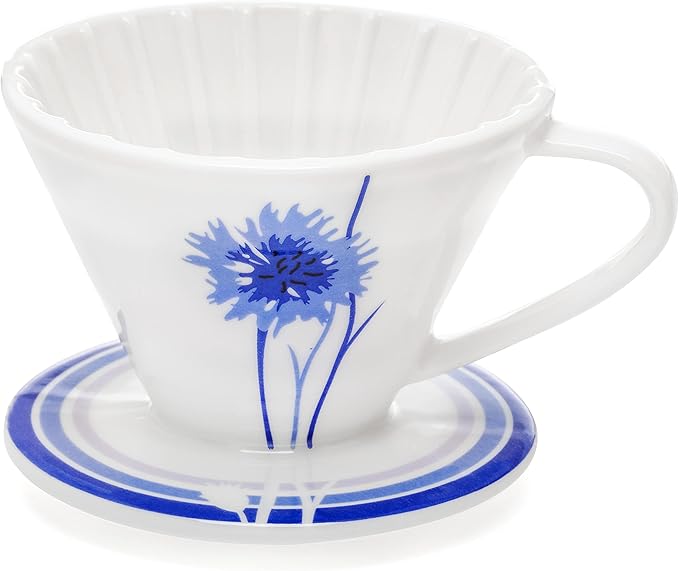 BLUE BREW Ceramic Pour Over Coffee Dripper, Size 01 Cone Coffee Maker (1-2 Cups), Manual Brew Maker, Dishwasher Safe, Portable Slow Brewing Accessories for Home, Travel, Camping, and Office (BB1001)