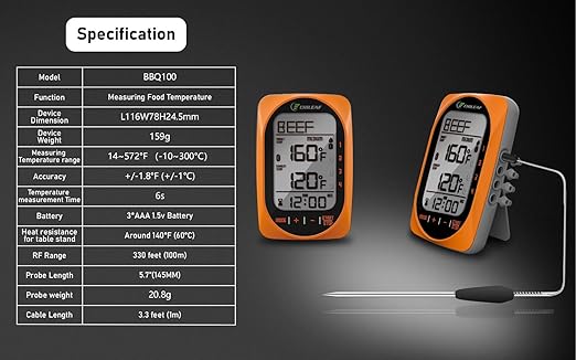 Meat Thermometer Digital Instant Read Food Thermometer Grill Thermometer Smart Bluetooth BBQ Thermometer Oven Thermometer with 4 Probes Time Mode Temper Mode for Grill Candy Meat Oven Food Smoker