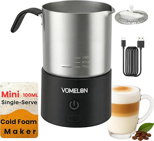 Single-Serve Rechargeable Milk Frother, Portable Mini Electric Cold-Only Foam Maker, Magnetic Jug Frother for Iced Latte & Matcha,Black