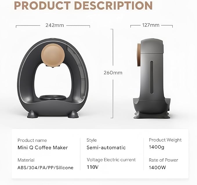 3 in 1 Single Serve Coffee Maker for K Cup Black, Ground Coffee and Tea Leaves, 1400W 20s Fast Heating Mini K Cup Coffee Brewer, One Button Operation, for Small Spaces for Bedroom