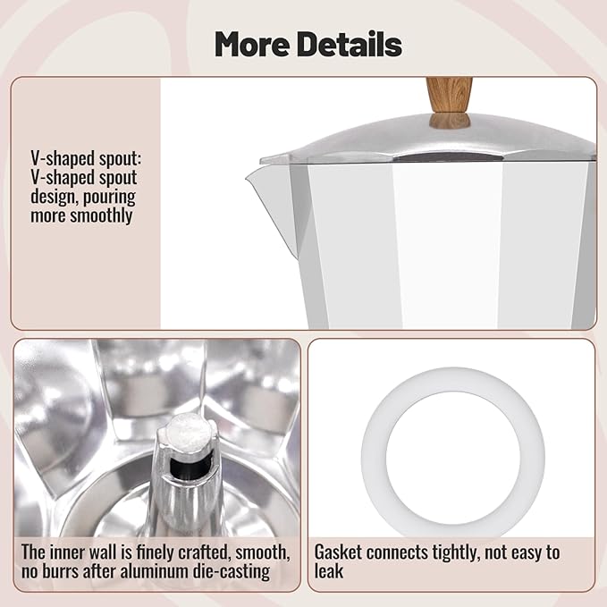 Vaolvpant 9 Cup Aluminum Moka Pot Classic Stovetop Espresso Coffee Maker 450ml 15oz Coffeemaker Percolator Mocha Express Preferred Cafe Makers for Italian and Cuban Café Brewing White
