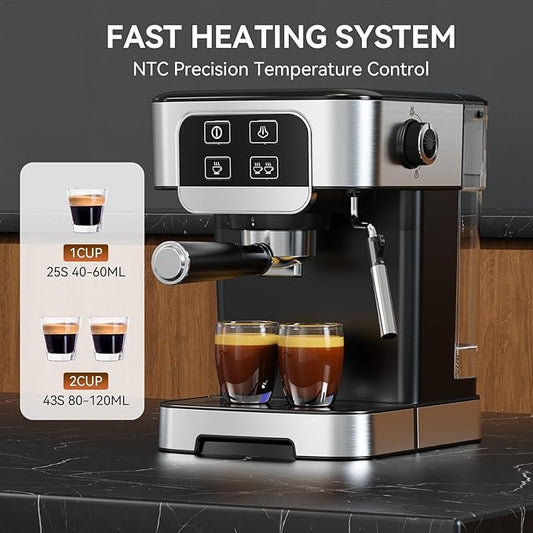 TINTALK 20 Bar Espresso Machine with Steam Milk Frother | Stainless Steel Home Espresso Maker