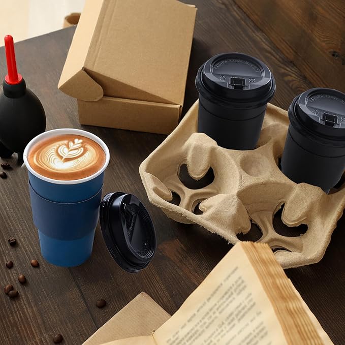 SIUQ 100 Pack 16 oz Disposable Coffee Cups with Lids and Sleeves, To Go Paper Cups, Hot & Cold Drinking Cups for Tea, Coffee, Water, Hot Chocolate, Paper Coffee Cups Ideal for Home,Cafes,Store