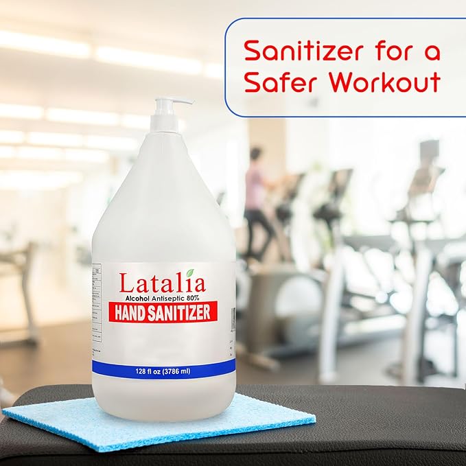 Latalia large Hand Sanitizer Pump 128 fl oz – Pack of 4 with 80% Alcohol Moisturizing Hand Sanitizer Refill Gallon for Home & Office, Unscented Clean Gel, Drying & Non-Sticky for Daily Hand Hygiene