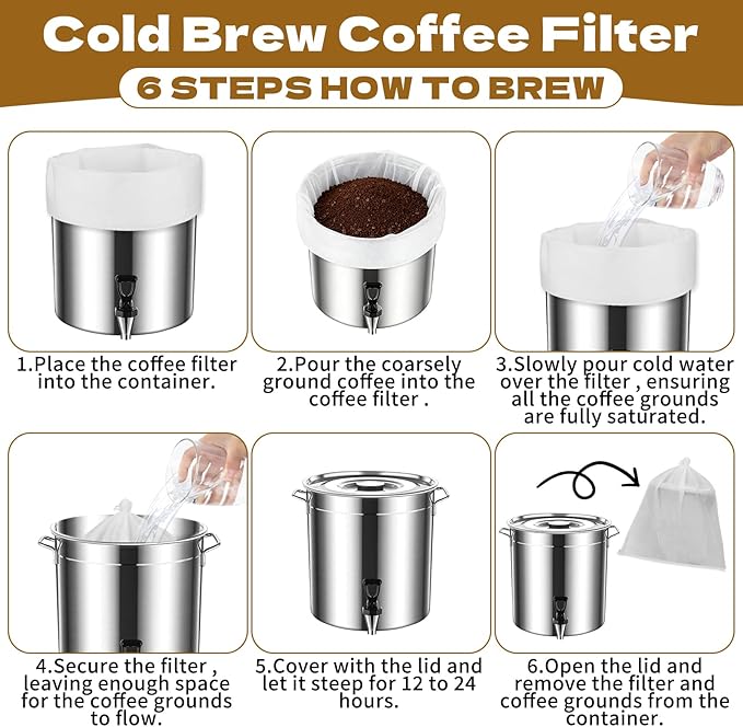 100 Pack Cold Brew Coffee Filters 20" X 20" Disposable Fine Mesh Brewing Bags Commercial 5 Gallon Coffee Filter For Commercial Model Cold Brew Coffee Makers Restaurants Shop