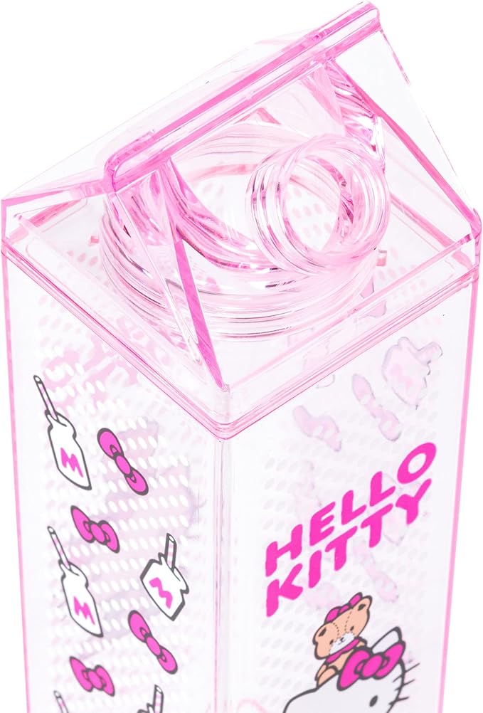Silver Buffalo Sanrio Hello Kitty Plastic Milk Carton Bottle Featuring Hello Kitty and Tiny Chum, 16.2 Ounces