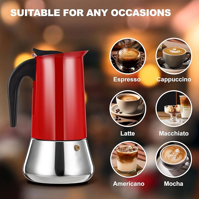 DITOSH 4 Cup Stovetop Espresso Maker Stainless Steel Moka Pot Stove Top Percolator Italian Coffee Makers Capable Mocha Greca Machine Cafe Classic Induction Cookers for Home and Camping 200ml 6.6oz