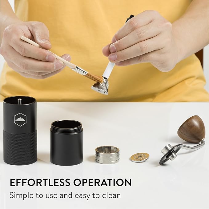 Tough Outdoors Manual Coffee Grinder - Portable Hand Crank with Real Wood Knob & Stainless Steel Burr Adjustable Grind - Indoors or Outdoors - Home Use Travel & Camping - Black