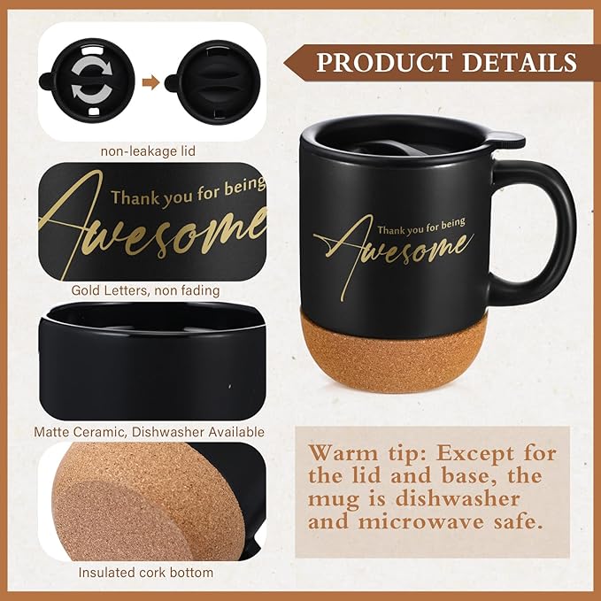 4 Pcs Thank You Gift Set for Men Women Employee Coworker Gifts Inspirational Appreciation Notebook Coffee Mug Scented Candle Pen for Valentine's Day Team Office Staff Teacher Nurse Volunteer