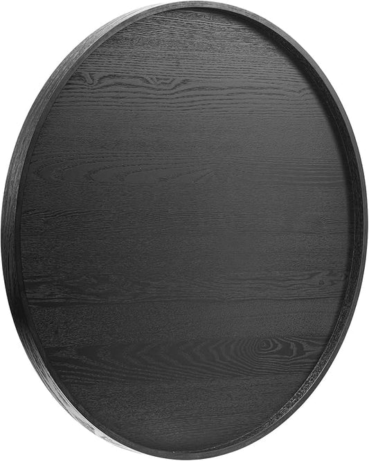 30 inch Round Solid Wood Serving Tray Extra Large Tea Coffee Snack Food Meals Serving Plate Non-Slip Kitchen Party Bar Server Ottoman Tray Breakfast Tray with Raised Edges Black