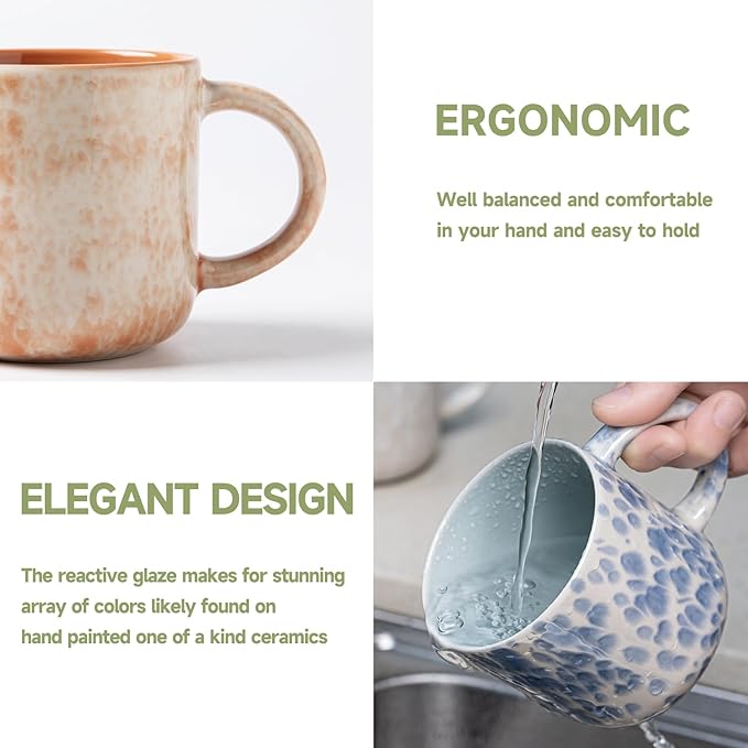 MONITO 12 OZ Coffee Mugs Set of 4, Modern Ceramic Coffee Mugs Set with handle for Tea/Latte/Cappuccino/Milk/Cocoa.