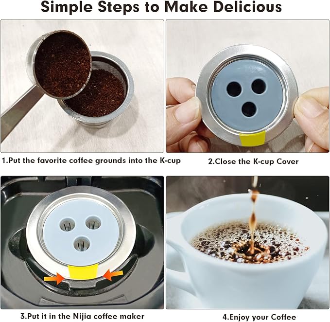 Stainless Steel Reusable K Cups Compatible with Ninja Coffee Maker,Upgrade2 Pack K Cups Reusable Coffee Pods,Permanent Coffee Filters Fit Ninja CFP201 CFP300 CFP305 CFP307 CFP400 (2Pack)