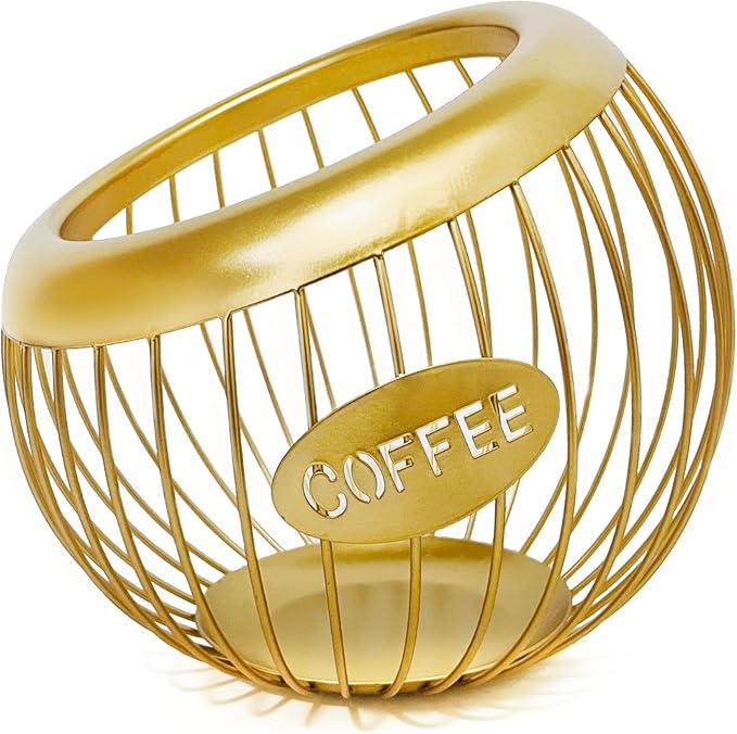 Coffee Pod Holder for Counter - Large Capacity Keurig K-Cup Organizer, Nespresso Vertuo Coffee Station Organizer, Metal Coffee Pods Storage, Coffee Bar Accessories and Decor (Gold)