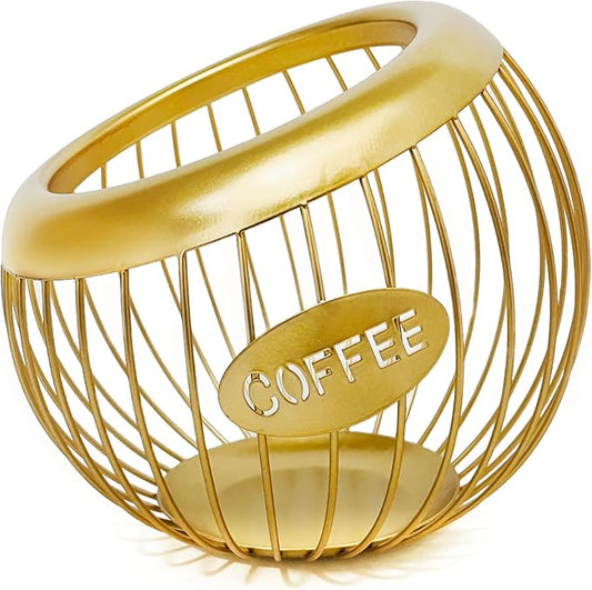 Coffee Pod Holder for Counter - Large Capacity Keurig K-Cup Organizer, Nespresso Vertuo Coffee Station Organizer, Metal Coffee Pods Storage, Coffee Bar Accessories and Decor (Gold)