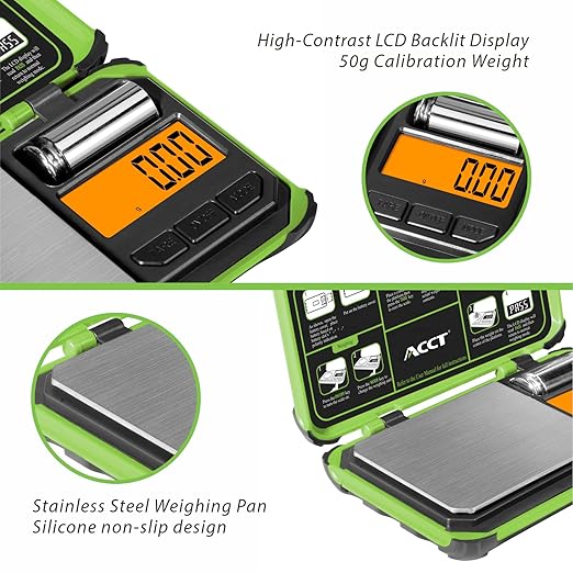 ACCT Precision Pocket Scale, 200gx0.01g Jewelry gram Scale, Digital Food Scale with LCD Display, one-Click Conversion 6 Units, Mini Scale for Weed/Kitchen/Powder/herb/Coins(Battery Included)