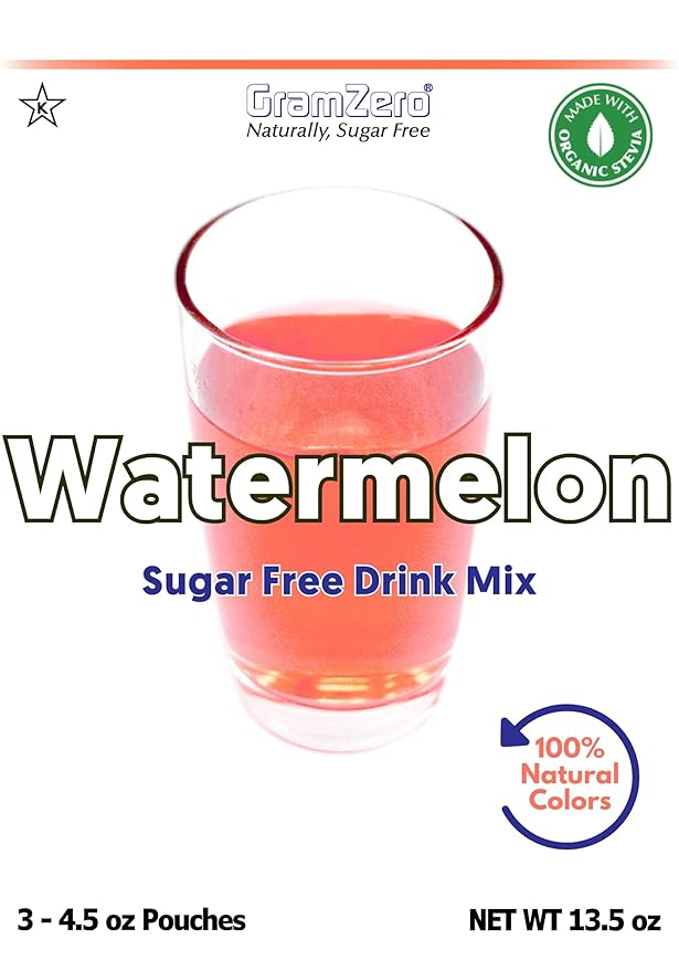 GramZero Watermelon Zero Calorie Sugar Free Drink Mix, Great For Nutrition Club Loaded Teas, Stevia Sweetened