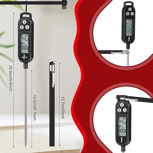Copkim 6 Pcs Meat Thermometer Food Thermometer with Probe Water Liquid Instant Read Digital Thermometer Cooking Thermometer Supplies BBQ Kitchen Thermometer for Cooking Milk Yogurt (Black)