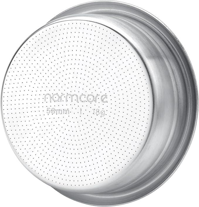 Normcore 58mm Precision High Extraction Basket, 18 g Espresso Portafilter Basket, Includes 58mm Paper Filters (200pcs) and 58.5mm Puck Screen, 0.8mm Thickness, 0.28mm Hole Diameter, 18g