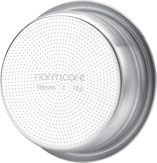 Normcore 58mm Precision High Extraction Basket, 18 g Espresso Portafilter Basket, Includes 58mm Paper Filters (200pcs) and 58.5mm Puck Screen, 0.8mm Thickness, 0.28mm Hole Diameter, 18g