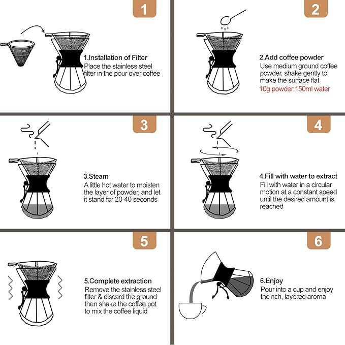 Pour Over Coffee Maker 1000ml with 304 Stainless Steel Filter and Wooden Collar Holder Borosilicate Glass Drip Coffeemaker Server Set Clear Hand Brew Dripper Carafe for Home Camping Travel 33.8oz