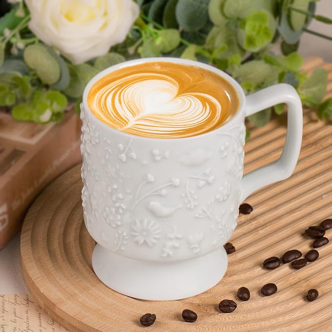 KAMMAK Ceramic Mug - 400ml/13.5oz Coffee Cup - Hand-Painted Ceramic Cup - Vintage Tea Cup - Cute Mug for Women - Ideal for Birthday, Afternoon Tea & Housewarming Gifts