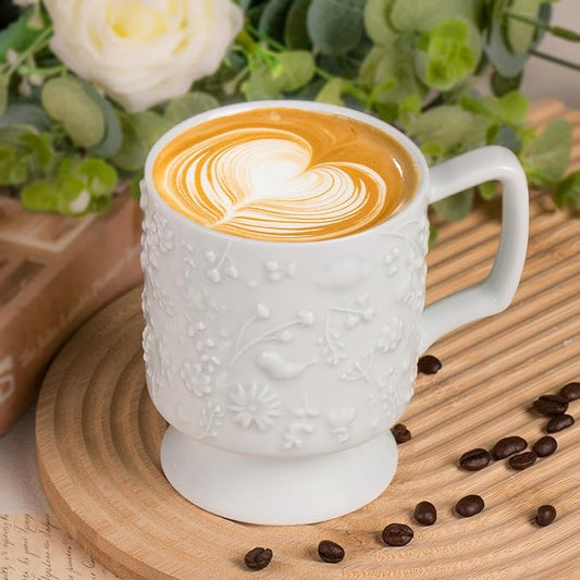 KAMMAK Ceramic Mug - 400ml/13.5oz Coffee Cup - Hand-Painted Ceramic Cup - Vintage Tea Cup - Cute Mug for Women - Ideal for Birthday, Afternoon Tea & Housewarming Gifts
