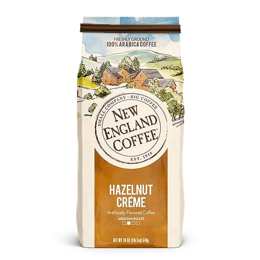 New England Coffee Hazelnut Crème Medium Roast Ground Coffee, 18oz Bag (Pack of 1)