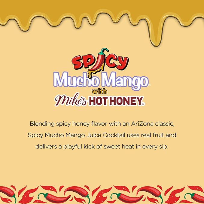 AriZona Mucho Mango, Fruit Juice Drink with Mikes Hot Honey - Big Can, 22 Fl Oz (Pack of 12)