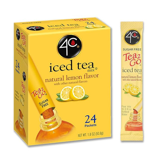 4C Powder Drink Mix Packets, Lemon Tea, 24 Count, Singles Stix On the Go, Refreshing Sugar Free Water Flavorings (Lemon Tea, 24 Count (Pack of 6))