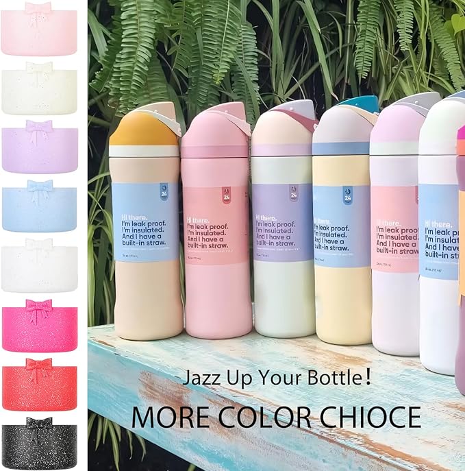 Bow Silicone Boot for Owala 32oz, Anti-Slip Protective Sleeve Bottom Bumper Protector for FreeSip, Twist, and Flip Stainless Steel Water Bottles Accessories,Dishwasher Safe and BPA Free