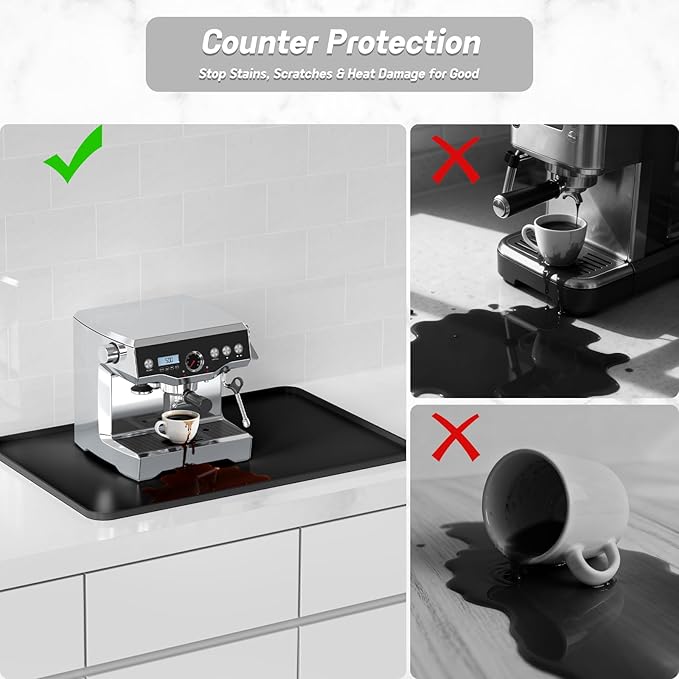 Garolue Silicone Coffee Mat,24×16" Waterproof Heat Resistant Bar Mat for Espresso Machine Station Accessories,Non Slip Dish Drying Mat for Kitchen Counter,Home Decor Essentials,Fit Under Coffee Maker
