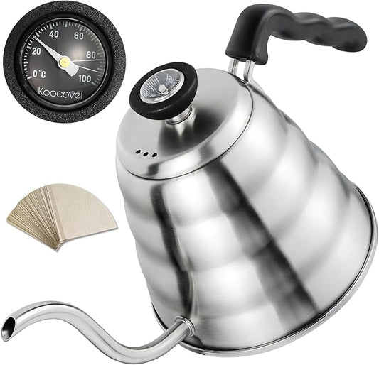 Stainless Steel Gooseneck Kettle Compatible with all Stoves, 1.2L/40oz Pour Over Coffee Maker with Built-in Thermometer for Precise Temperature Control and 40pcs Filter Papers