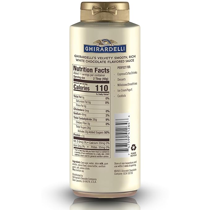 Ghirardelli White Chocolate Flavored Sauce Squeeze Bottles | 16 oz (Pack of 4) | Smooth Creamy White Chocolate Dessert Topping for Coffee, Ice Cream, and Baking