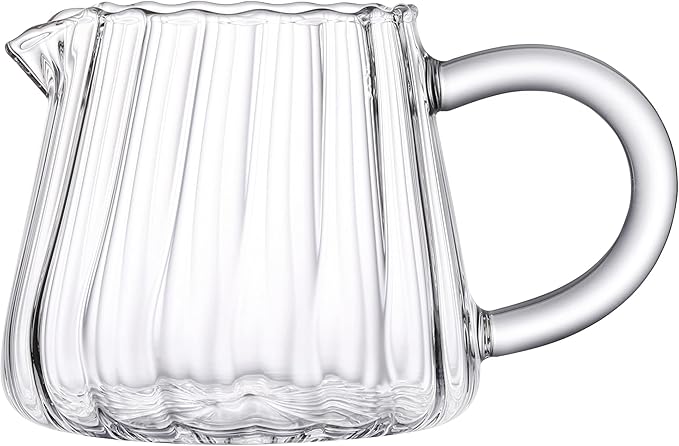 5 oz Clear Glass Pitcher for Milk and Creamer, Mini Beverage Jug with Handle and Pour Spout, Small Serving Container for Coffee, Syrup, Juice and Daily Kitchen Use
