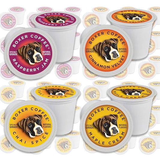 Boxer Coffee 48 Count Bold Naturally Flavored Medium Roast Coffee Variety Pack Sampler Single-Serve Cups Pods Specialty Grade Gourmet Artisan Coffee Compatible with Keurig K-Cup Brewers